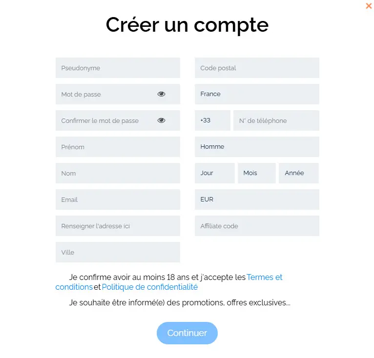 Processus d'inscription SPINSBRO CASINO